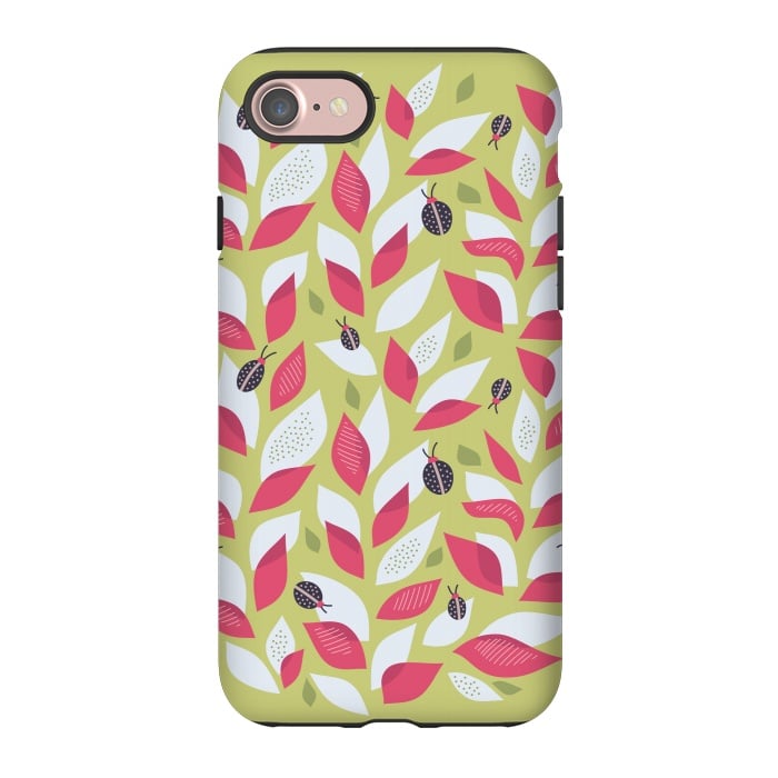 iPhone 7 StrongFit Green Plant With Pink Leaves And Ladybugs Spring by Boriana Giormova