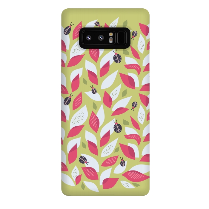 Galaxy Note 8 StrongFit Green Plant With Pink Leaves And Ladybugs Spring by Boriana Giormova