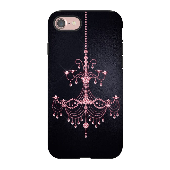 iPhone 7 StrongFit Pink sparkling chandelier on metal black  by  Utart