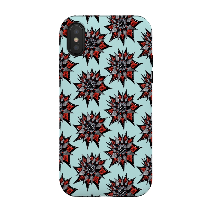 iPhone Xs / X StrongFit Spiked Abstract Ink Drawn Flower Pattern by Boriana Giormova