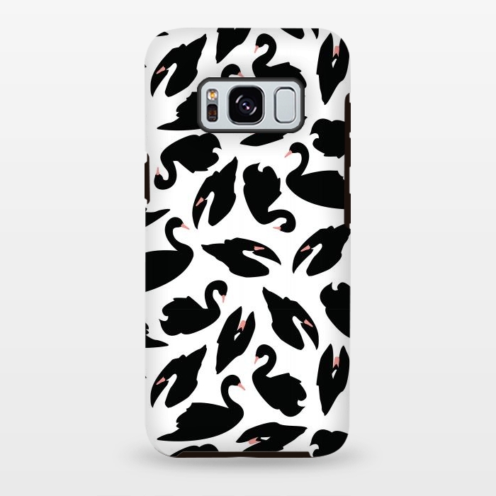 Galaxy S8 plus StrongFit Black Swan Pattern on White 031 by Jelena Obradovic