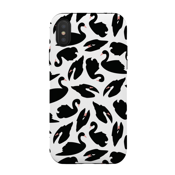 iPhone Xs / X StrongFit Black Swan Pattern on White 031 by Jelena Obradovic