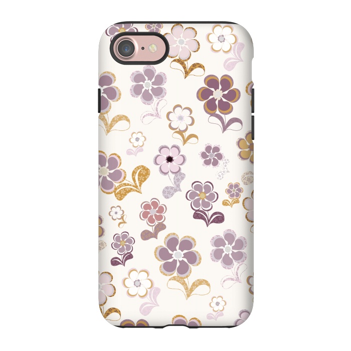 iPhone 7 StrongFit 60s Flowers in Purple and Mustard by Paula Ohreen