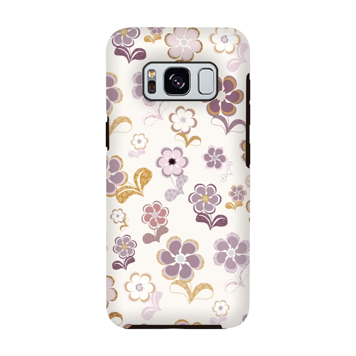 Galaxy S8 StrongFit 60s Flowers in Purple and Mustard by Paula Ohreen