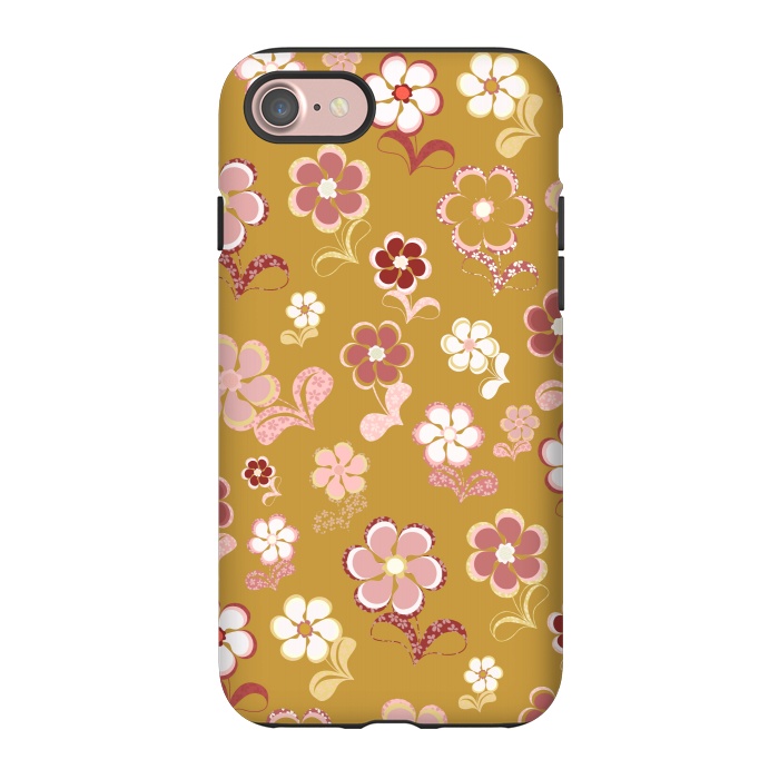 iPhone 7 StrongFit 60s Flowers in Mustard and Pink by Paula Ohreen
