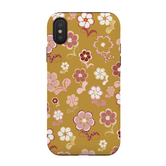 iPhone Xs / X StrongFit 60s Flowers in Mustard and Pink by Paula Ohreen