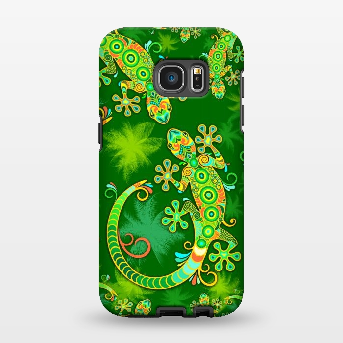 Galaxy S7 EDGE StrongFit Gecko Lizard Colorful Tattoo Style by BluedarkArt