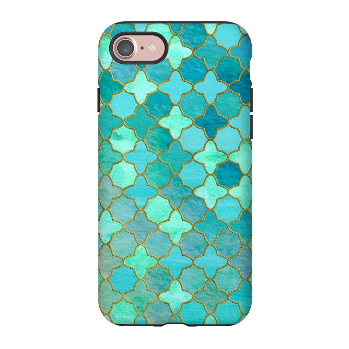 iPhone 7 StrongFit Aqua Moroccan Shapes Pattern  by  Utart
