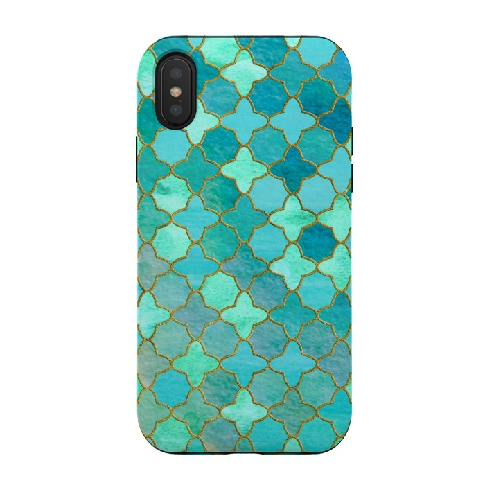 iPhone Xs / X StrongFit Aqua Moroccan Shapes Pattern  by  Utart