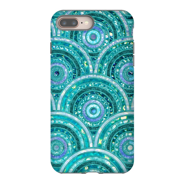 iPhone 7 plus StrongFit Blue Silver Circles and Dots Glitter  Pattern by  Utart
