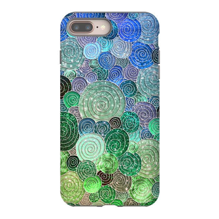 iPhone 7 plus StrongFit Green and Blue Circles and Polka Dots pattern by  Utart