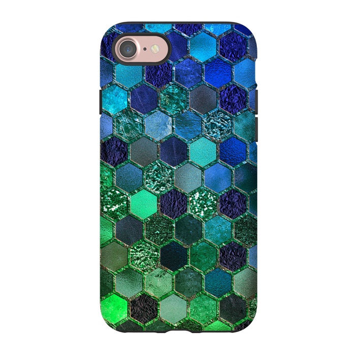 iPhone 7 StrongFit Green and Blue Metalic Honeycomb Pattern by  Utart