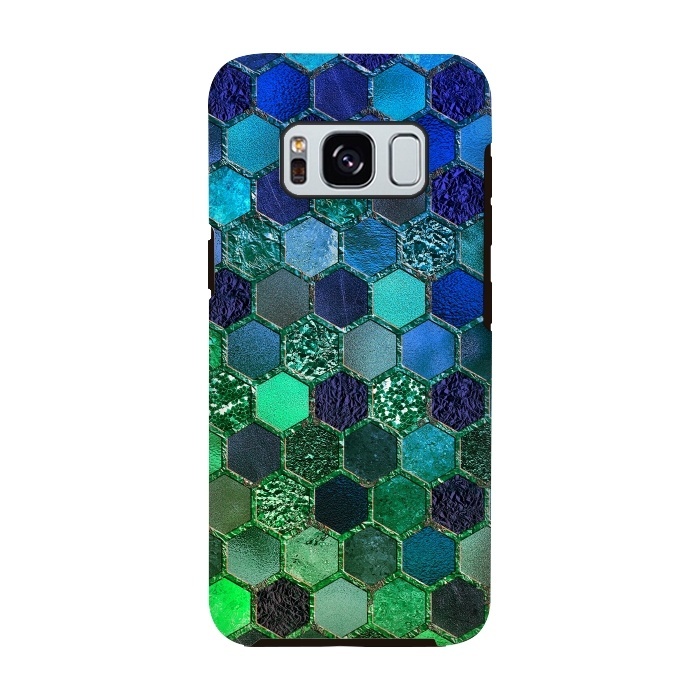 Galaxy S8 StrongFit Green and Blue Metalic Honeycomb Pattern by  Utart