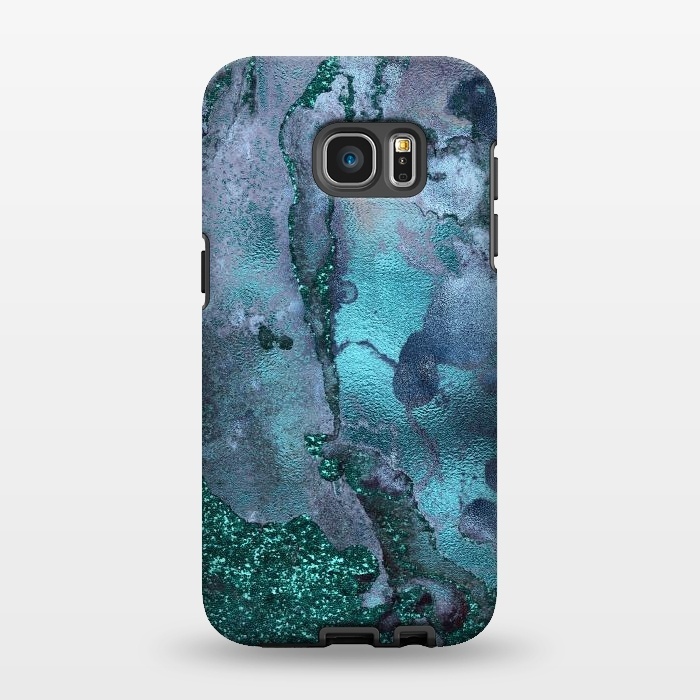 Galaxy S7 EDGE StrongFit Blue and Teal Ink Glitter Marble by  Utart