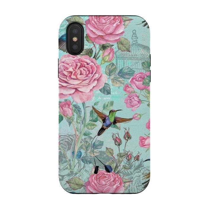 iPhone Xs / X StrongFit Vintage Roses and Hummingbirds by  Utart