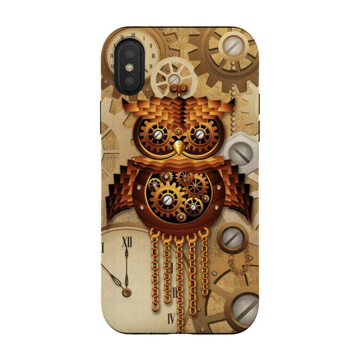 iPhone Xs / X StrongFit Owl Steampunk Vintage Style by BluedarkArt