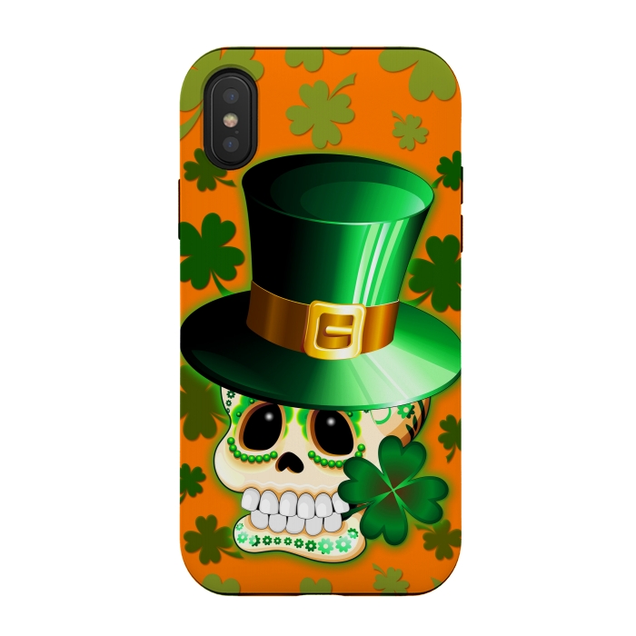 iPhone Xs / X StrongFit St Patrick Lucky Irish Skull Cartoon  by BluedarkArt