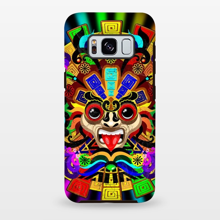 Galaxy S8 plus StrongFit Aztec Warrior Mask Rainbow Colors by BluedarkArt