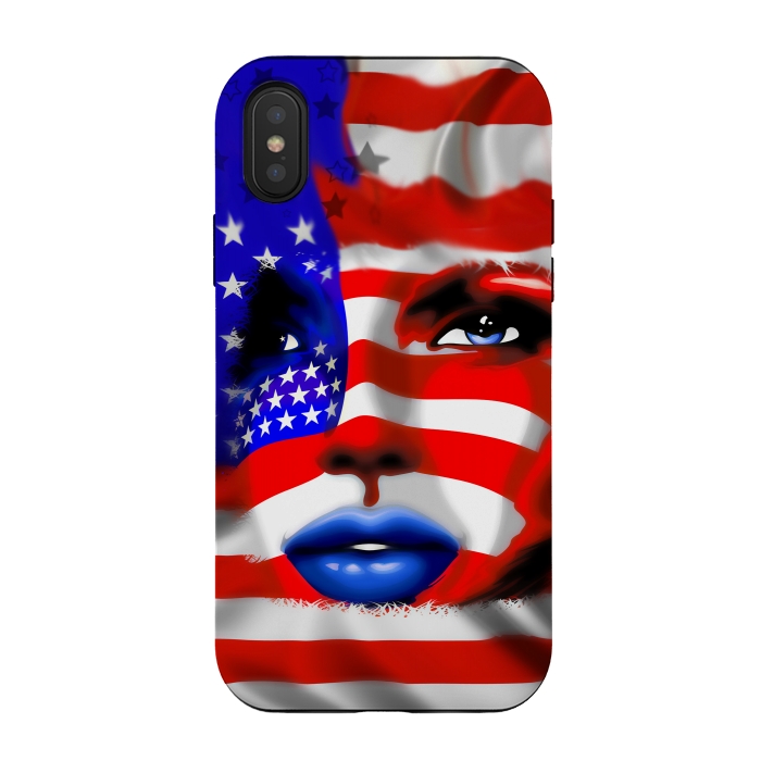 iPhone Xs / X StrongFit Usa Flag on Girl's Face by BluedarkArt