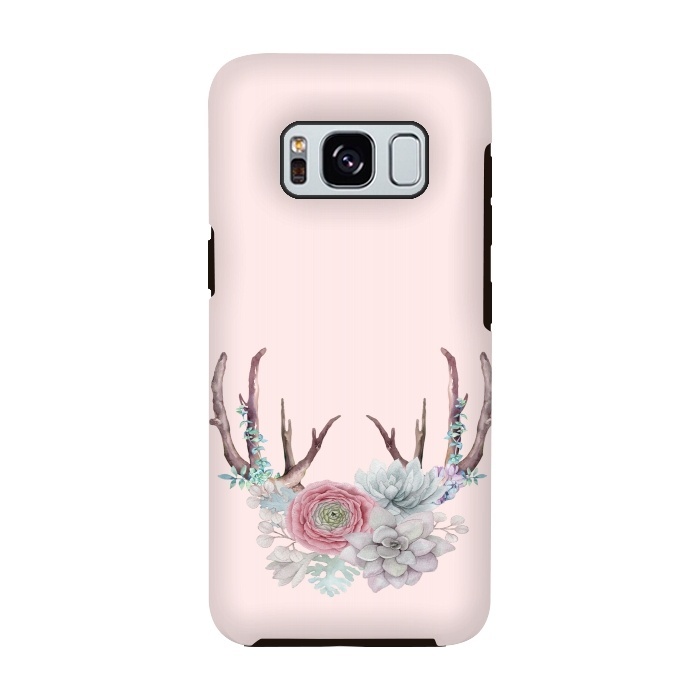 Galaxy S8 StrongFit Bohomian Art- Antlers Flowers and Cactus by  Utart