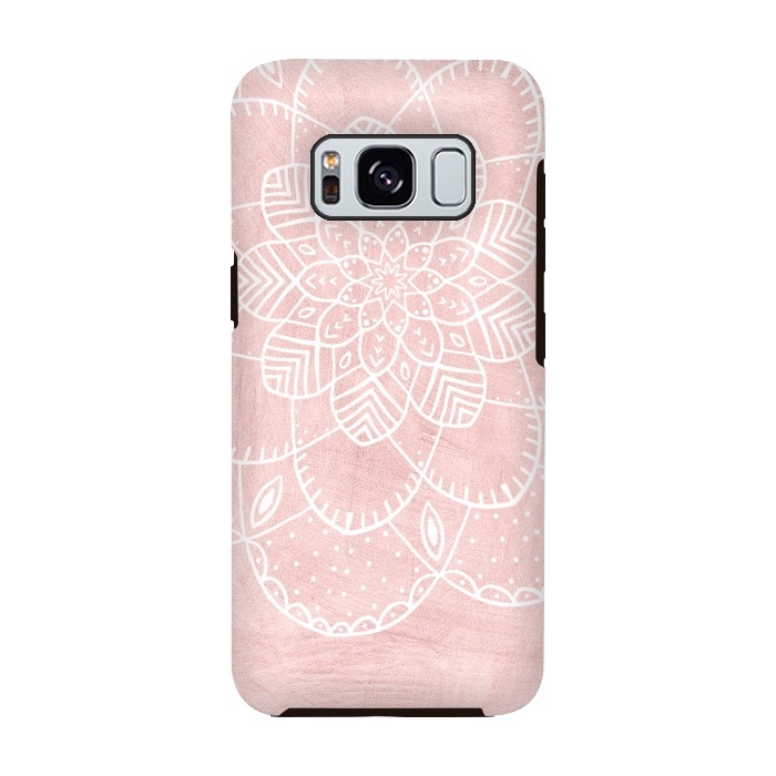 Galaxy S8 StrongFit White Mandala on Pink Faux Marble by  Utart