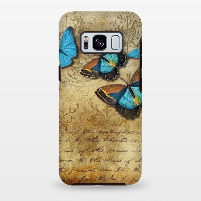 Galaxy S8 plus StrongFit Blue Butterfly Vintage Collage by Andrea Haase