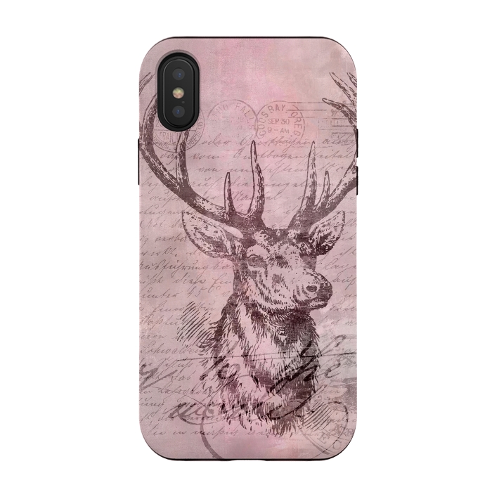 iPhone Xs / X StrongFit Vintage Deer Pastel Pink by Andrea Haase