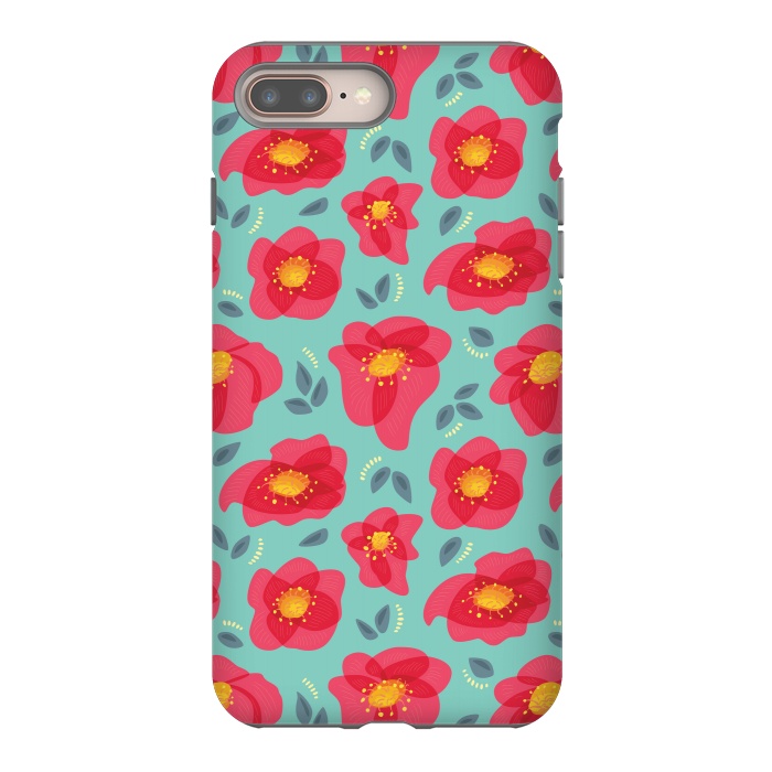 iPhone 7 plus StrongFit Pretty Flowers With Bright Pink Petals On Blue by Boriana Giormova
