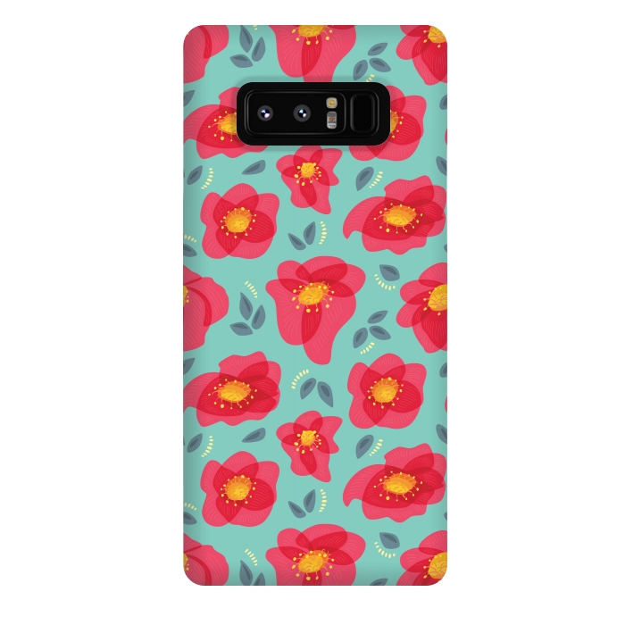 Galaxy Note 8 StrongFit Pretty Flowers With Bright Pink Petals On Blue by Boriana Giormova