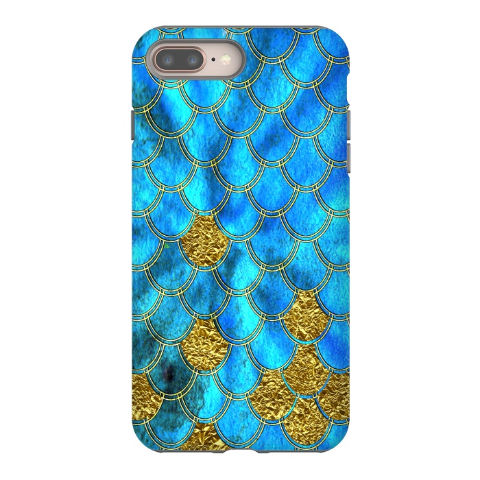 iPhone 7 plus StrongFit Blue and Gold Glitter Metal Mermaid Scales by  Utart