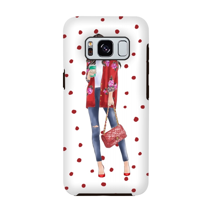 Galaxy S8 StrongFit Coffee City Girl with Red Polka Dots by DaDo ART