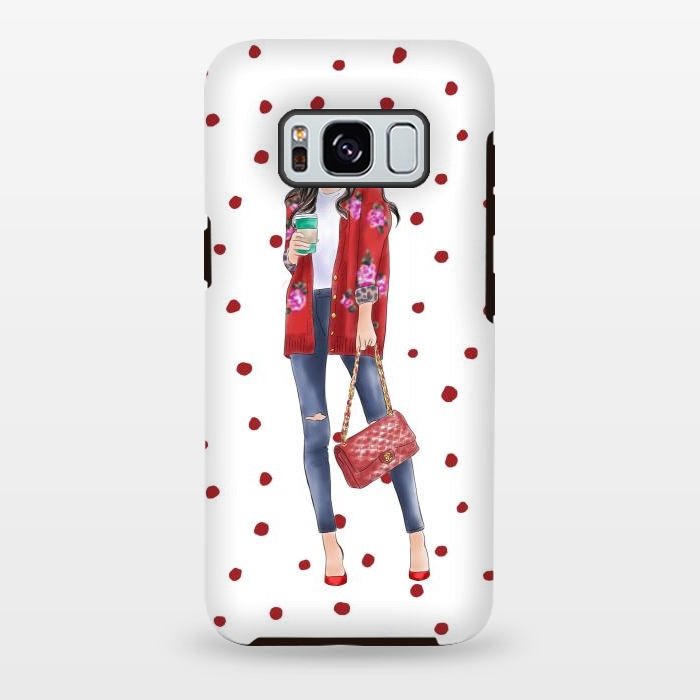 Galaxy S8 plus StrongFit Coffee City Girl with Red Polka Dots by DaDo ART