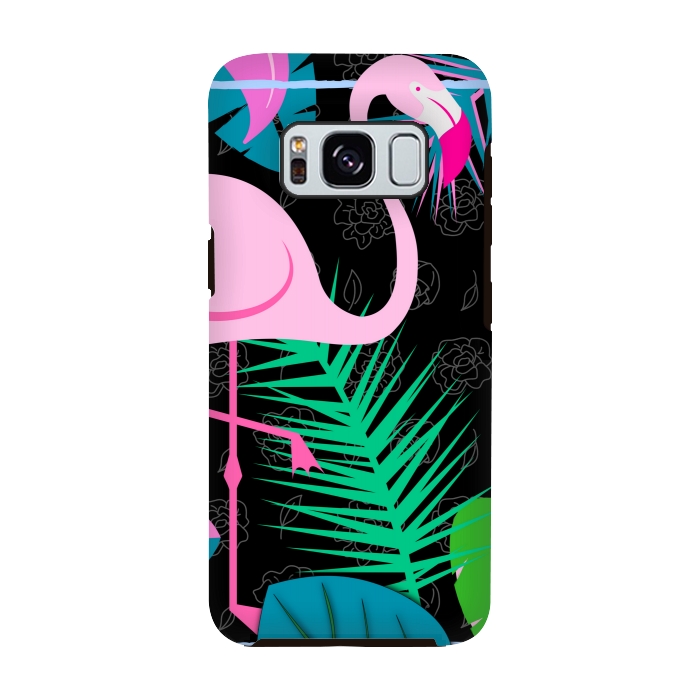 Galaxy S8 StrongFit flamingo pattern black by MALLIKA