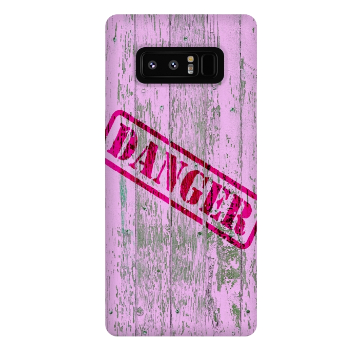 Galaxy Note 8 StrongFit Pink Danger Sign On Old Wooden Planks by Andrea Haase