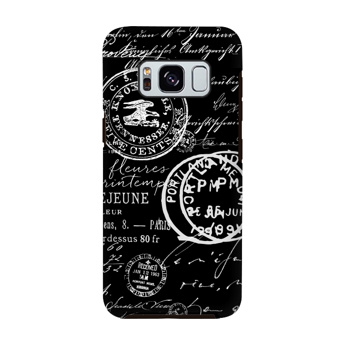 Galaxy S8 StrongFit Vintage Handwriting White On Black by Andrea Haase