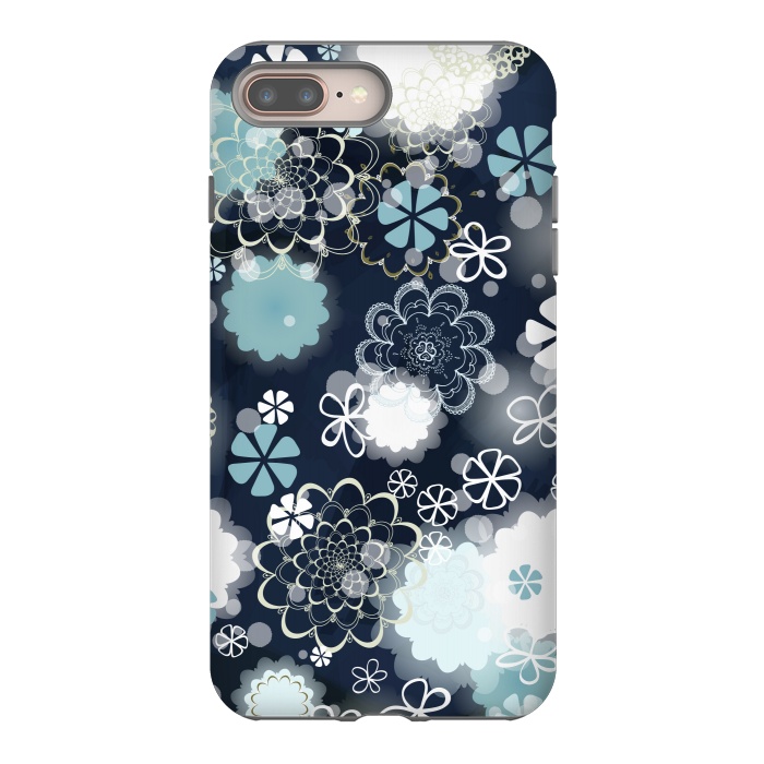 iPhone 7 plus StrongFit Lacy Flowers on Dark Blue by Paula Ohreen
