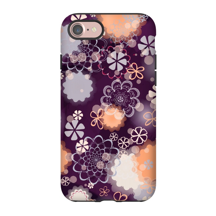 iPhone 7 StrongFit Lacy Flowers on Dark Purple by Paula Ohreen
