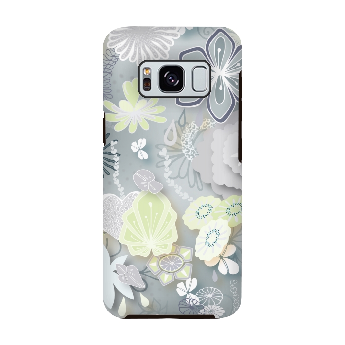 Galaxy S8 StrongFit Paper-Cut Florals on Grey by Paula Ohreen