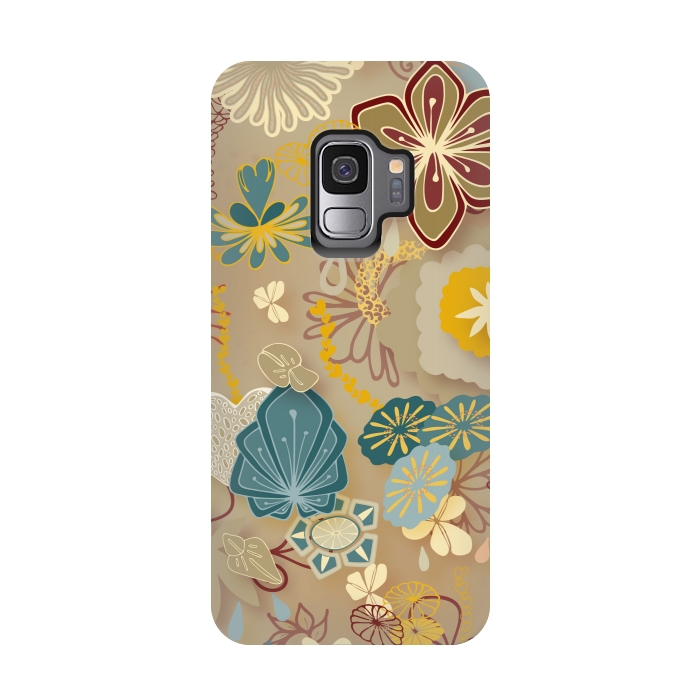 Galaxy S9 StrongFit Paper-Cut Florals on Gold by Paula Ohreen