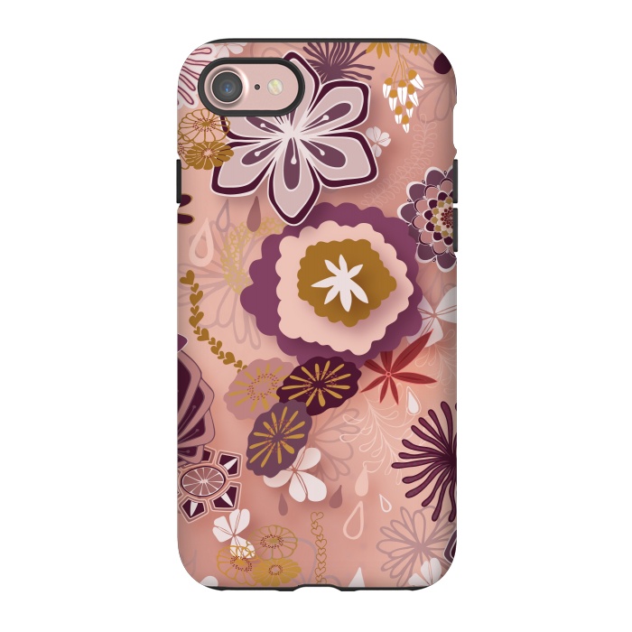 iPhone 7 StrongFit Paper-Cut Florals on Pink by Paula Ohreen
