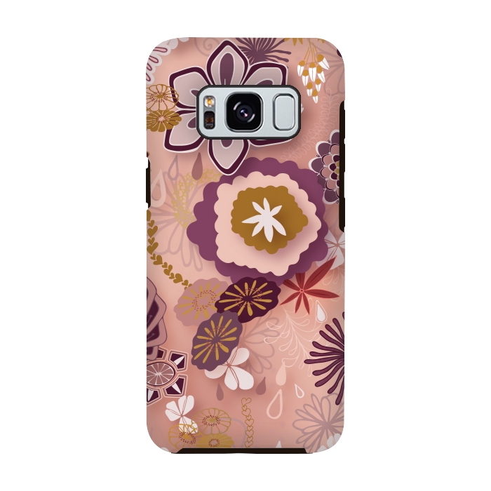 Galaxy S8 StrongFit Paper-Cut Florals on Pink by Paula Ohreen