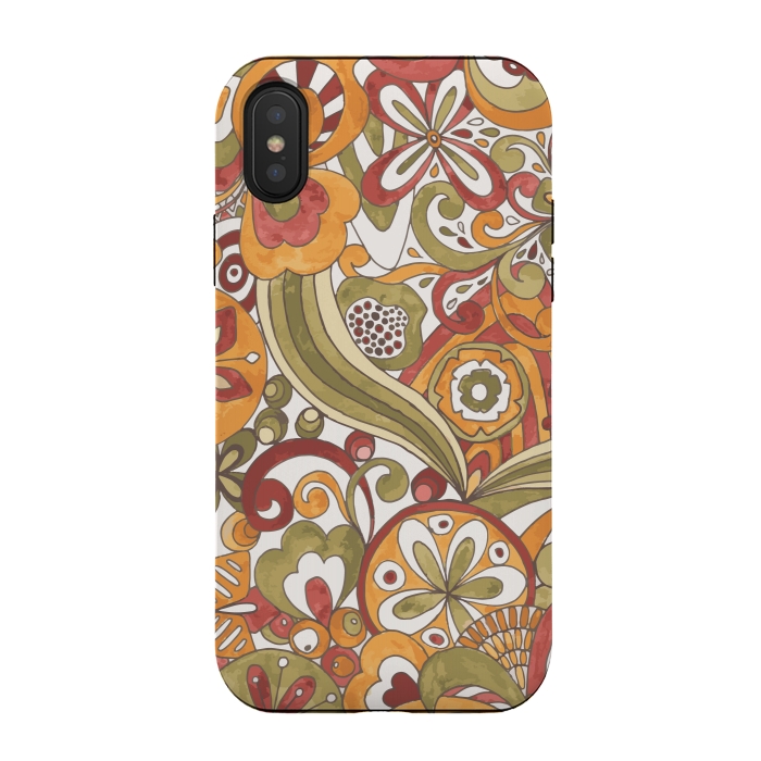 iPhone Xs / X StrongFit Retro Colouring Book in Green, Red and Gold by Paula Ohreen