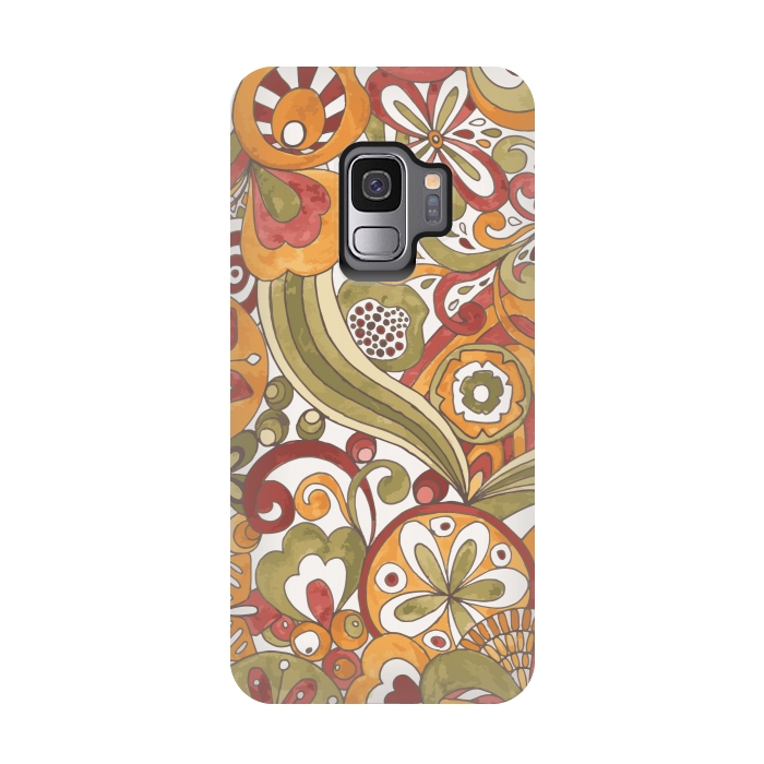 Galaxy S9 StrongFit Retro Colouring Book in Green, Red and Gold by Paula Ohreen