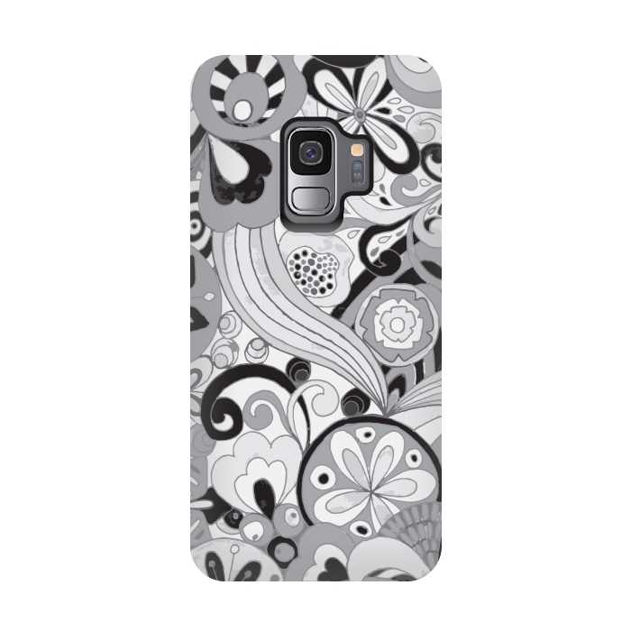 Galaxy S9 StrongFit Retro Colouring Booking in Black and White by Paula Ohreen