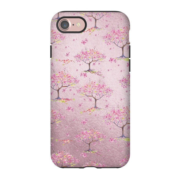 iPhone 7 StrongFit Pink Metal Cherry Blossom Trees Pattern by  Utart