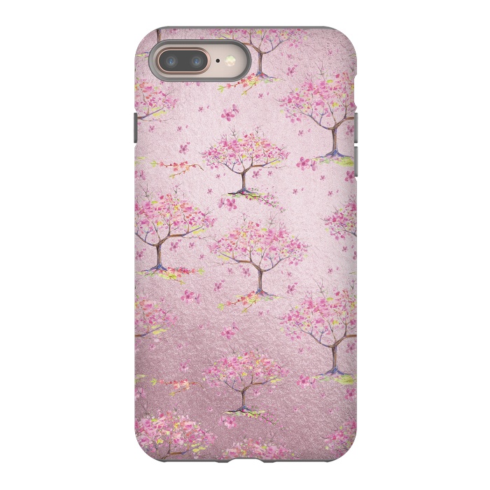iPhone 7 plus StrongFit Pink Metal Cherry Blossom Trees Pattern by  Utart