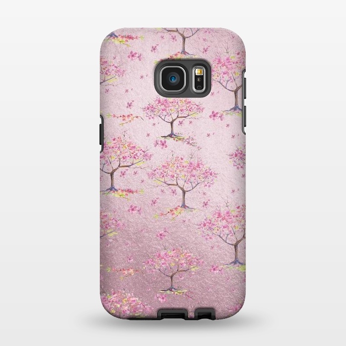 Galaxy S7 EDGE StrongFit Pink Metal Cherry Blossom Trees Pattern by  Utart