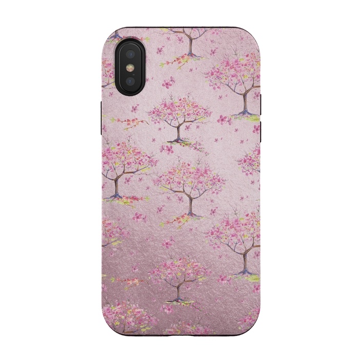 iPhone Xs / X StrongFit Pink Metal Cherry Blossom Trees Pattern by  Utart