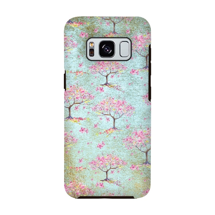 Galaxy S8 StrongFit Shiny Teal Spring Metal Cherry Blossom Tree Pattern by  Utart