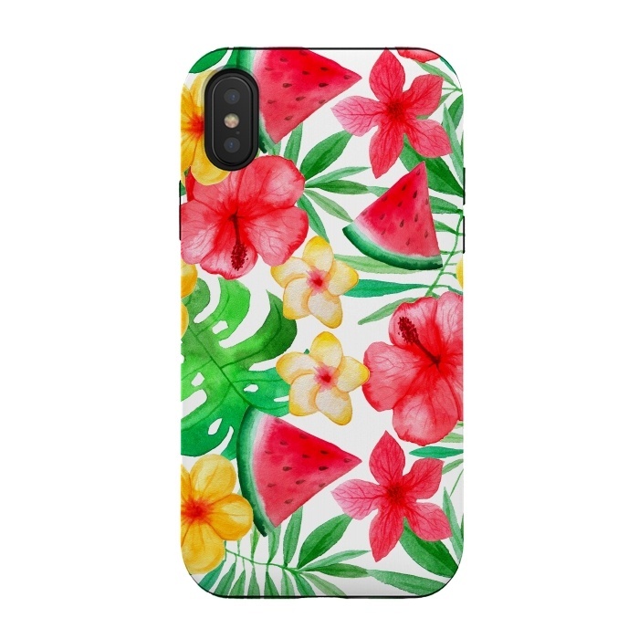 iPhone Xs / X StrongFit Aloha Tropical Hibiscus and Melon Pattern by  Utart